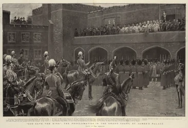 Gott schütze den König, die Proklamation im Großen Hof, St. James